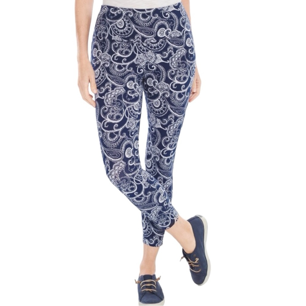 Chicos Zenergy So Slimming Navy Paisley Crop Leggings Size Small